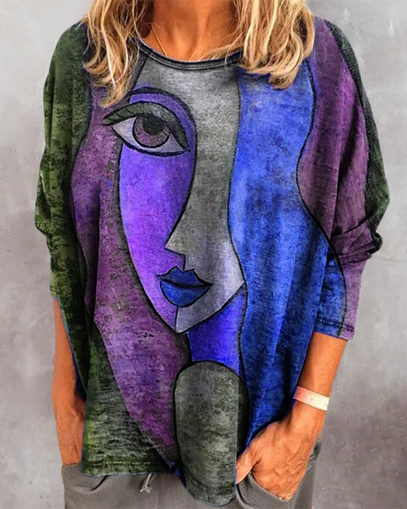 Lavinia | Women's face print - loose long sleeve blouse