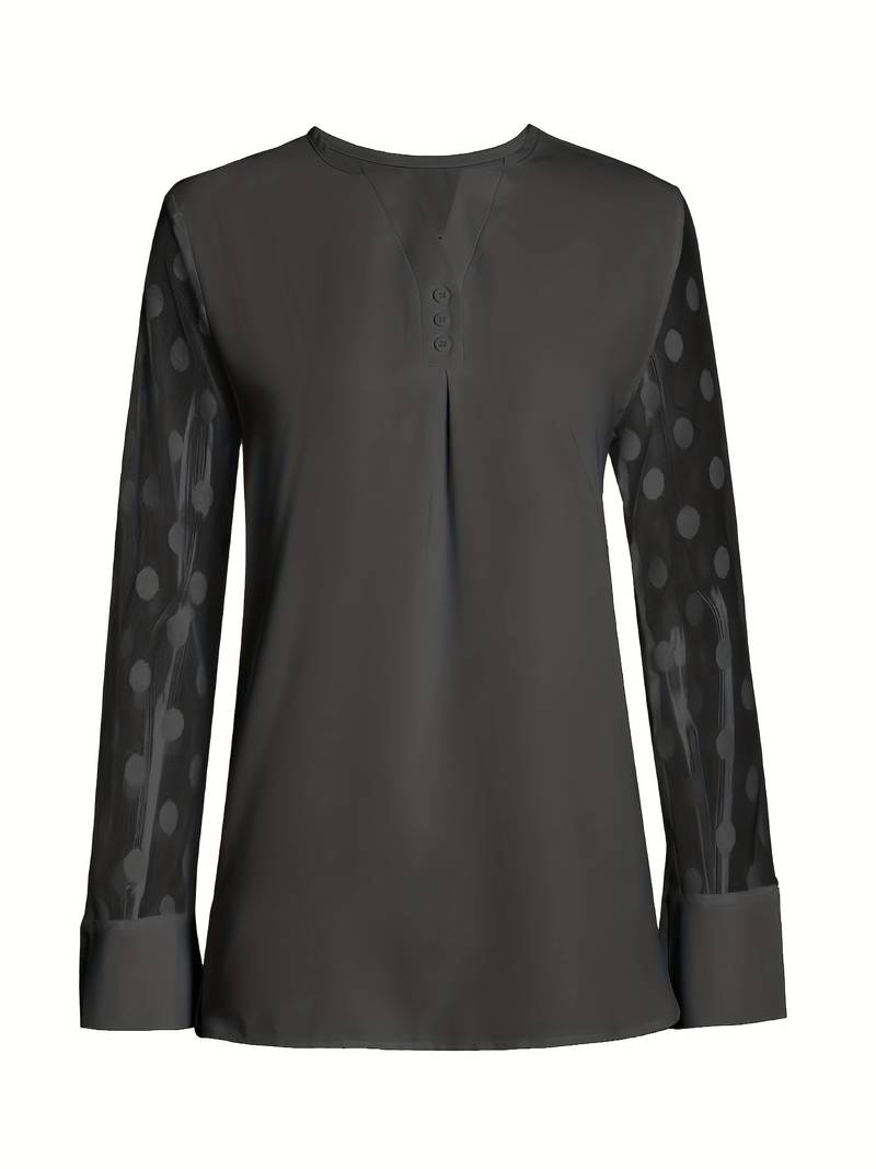 Samantha – Elegant long-sleeve top with pleated neckline