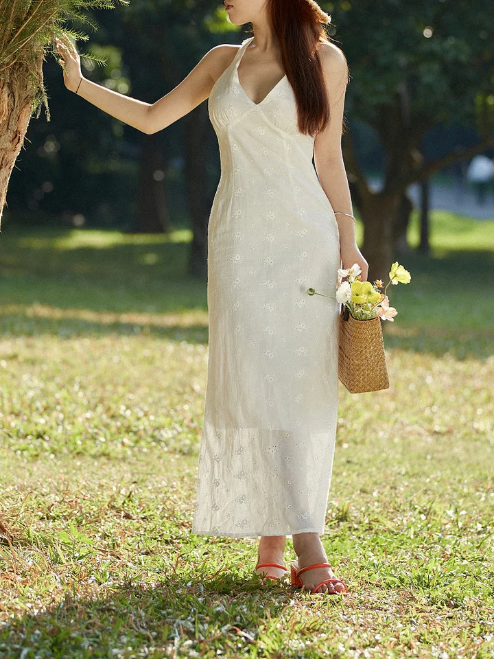 Antonia - White midi dress with crochet lace