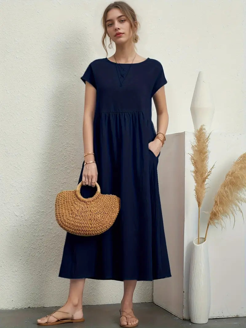 Lily – casual short-sleeve summer dress with round neckline and waist