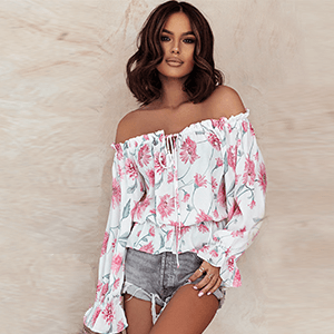 Floral Women's Chiffon Blouse with Ruffle Sleeves – Elvira
