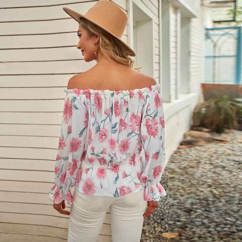 Floral Women's Chiffon Blouse with Ruffle Sleeves – Elvira