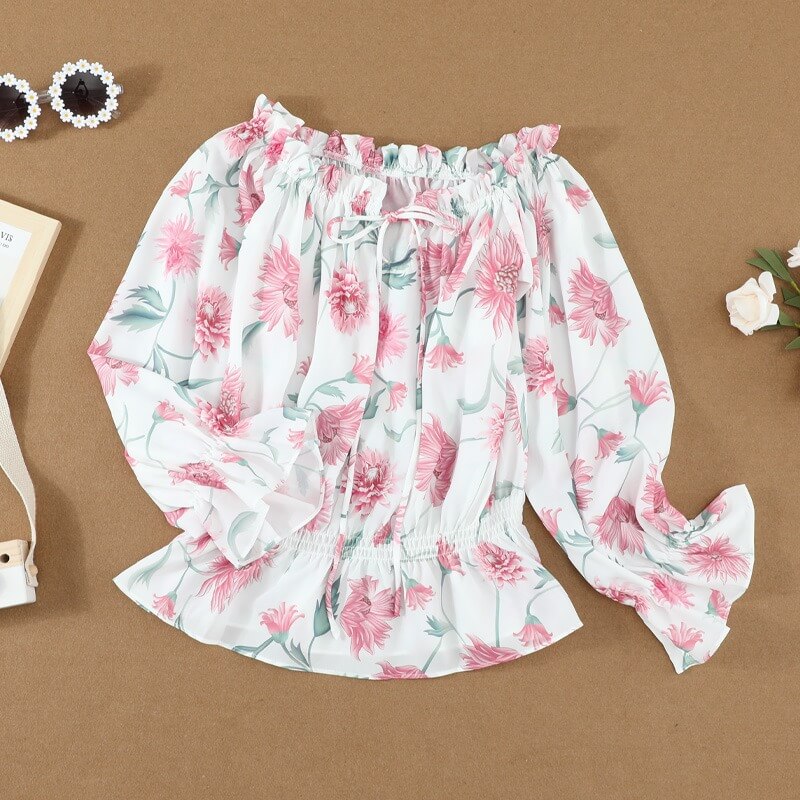 Floral Women's Chiffon Blouse with Ruffle Sleeves – Elvira