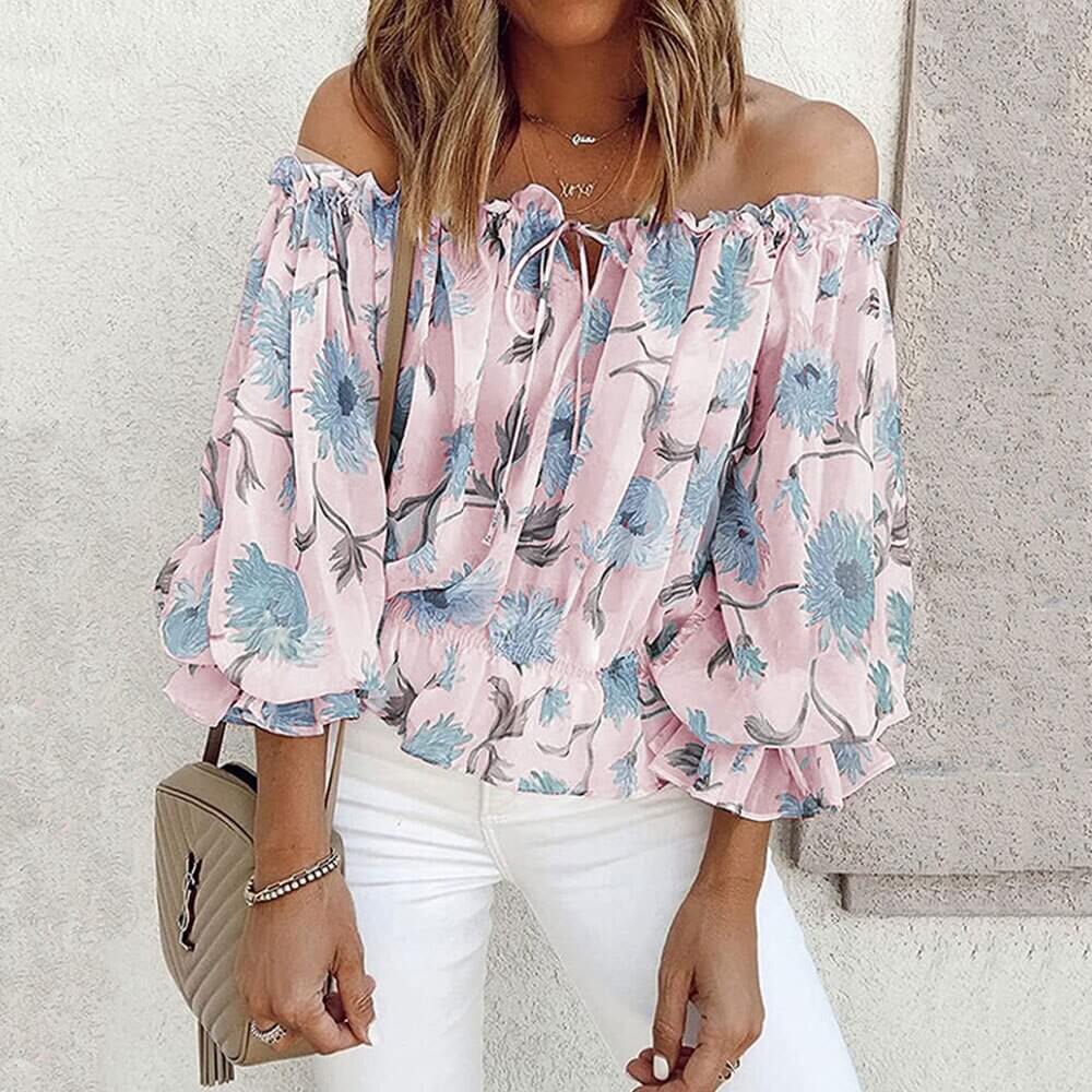 Floral Women's Chiffon Blouse with Ruffle Sleeves – Elvira