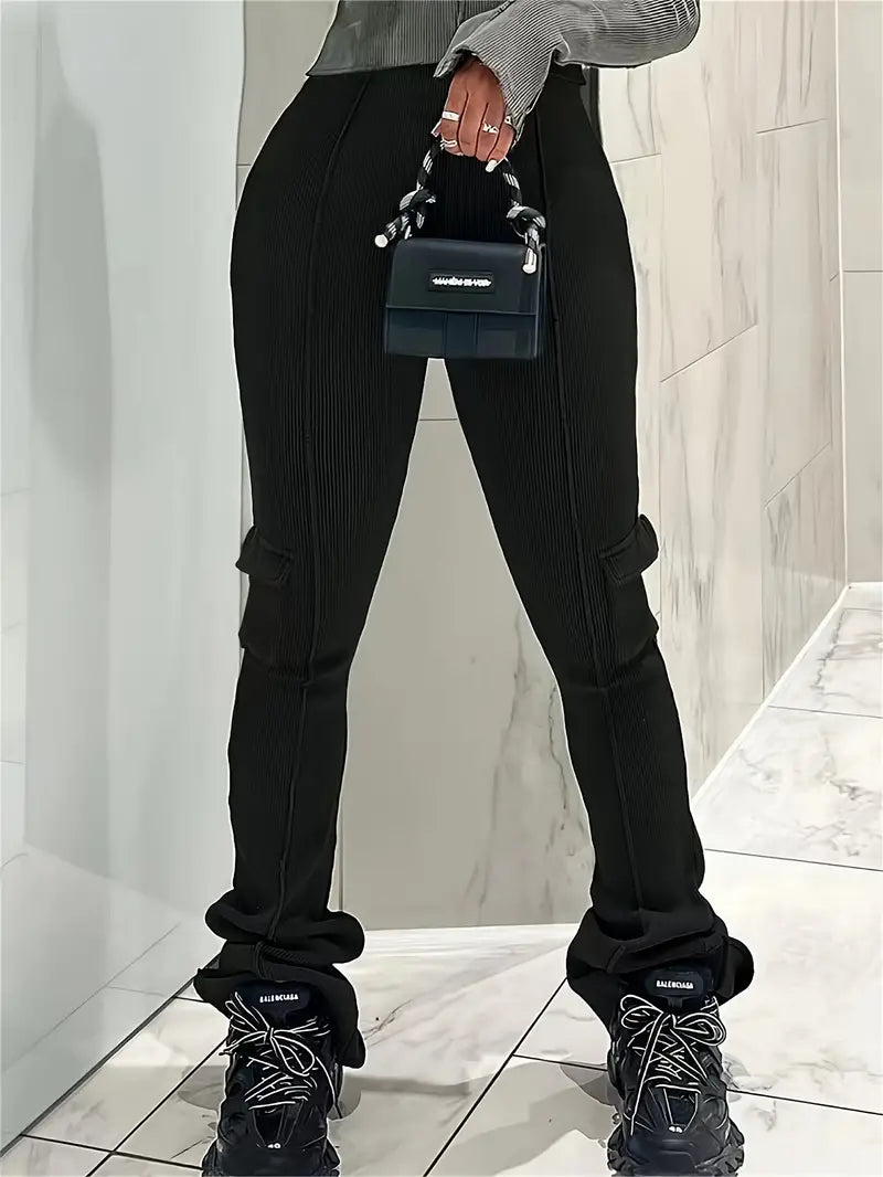 Paulina - Casual high waist ribbed trousers