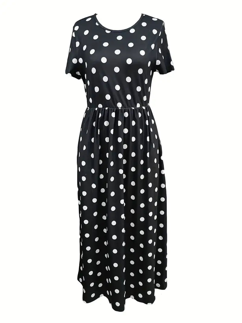 Eleanor – light, short-sleeved, polka-dotted dress with round neckline
