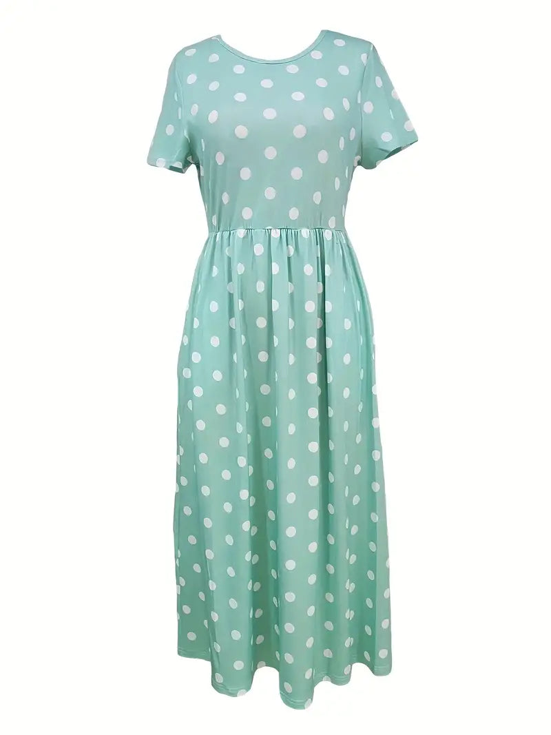 Eleanor – light, short-sleeved, polka-dotted dress with round neckline
