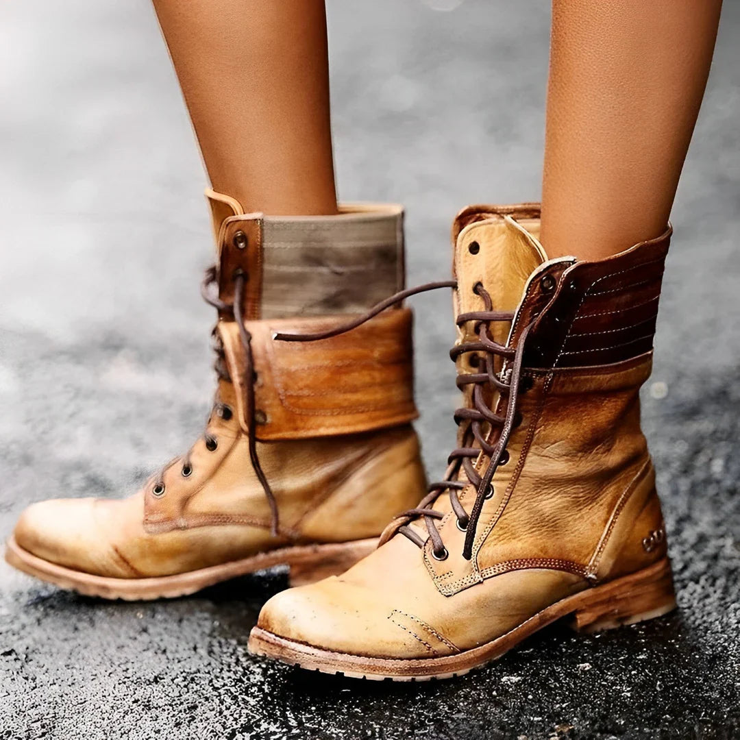Retro Vintage Leather Lace-Up Boots for Women