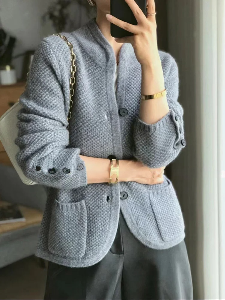Jasmine - Elegant Knitted Cardigan with High Collar