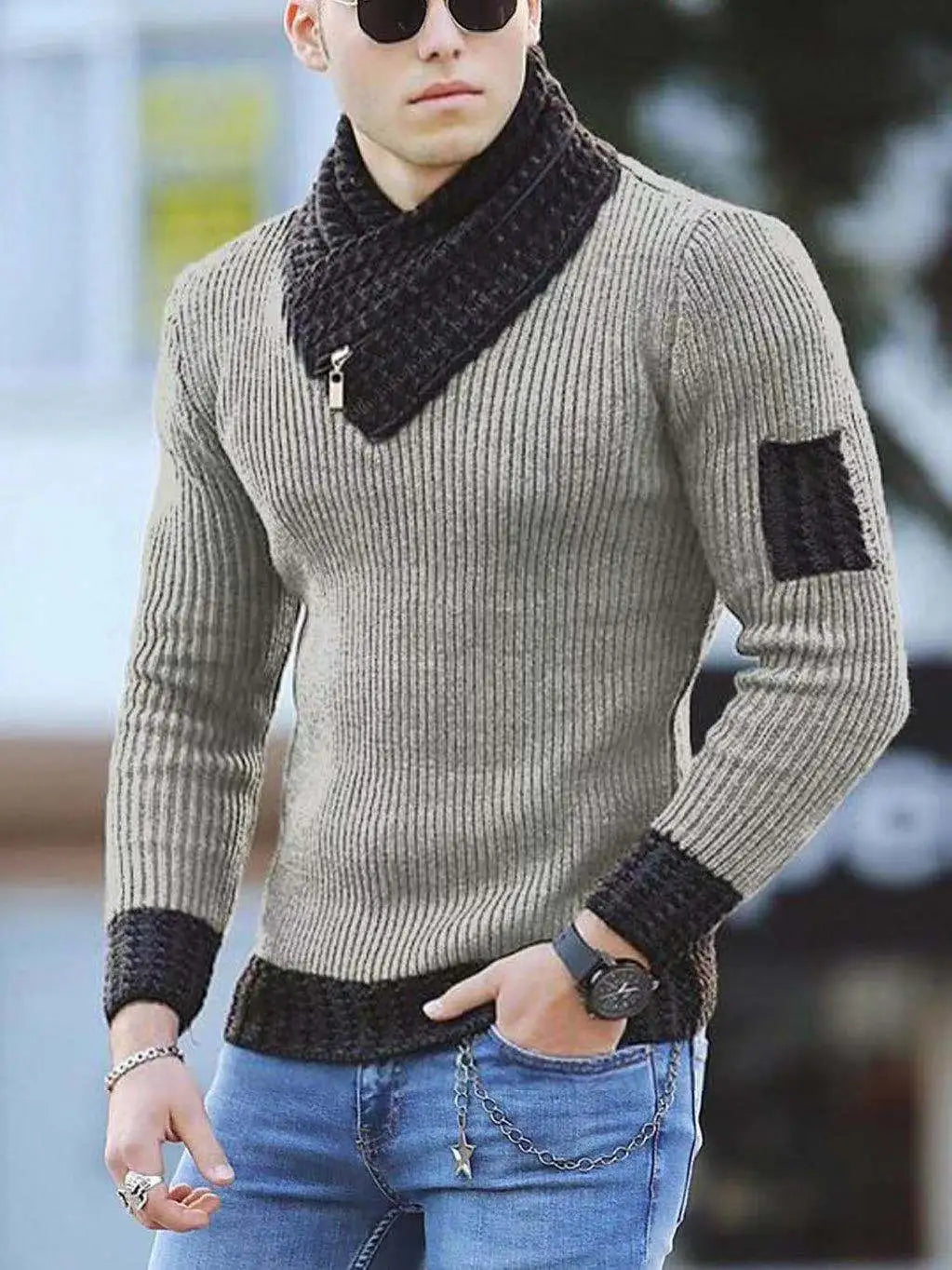 Lars Casual Sweater - Vintage Wool Sweater with High Collar