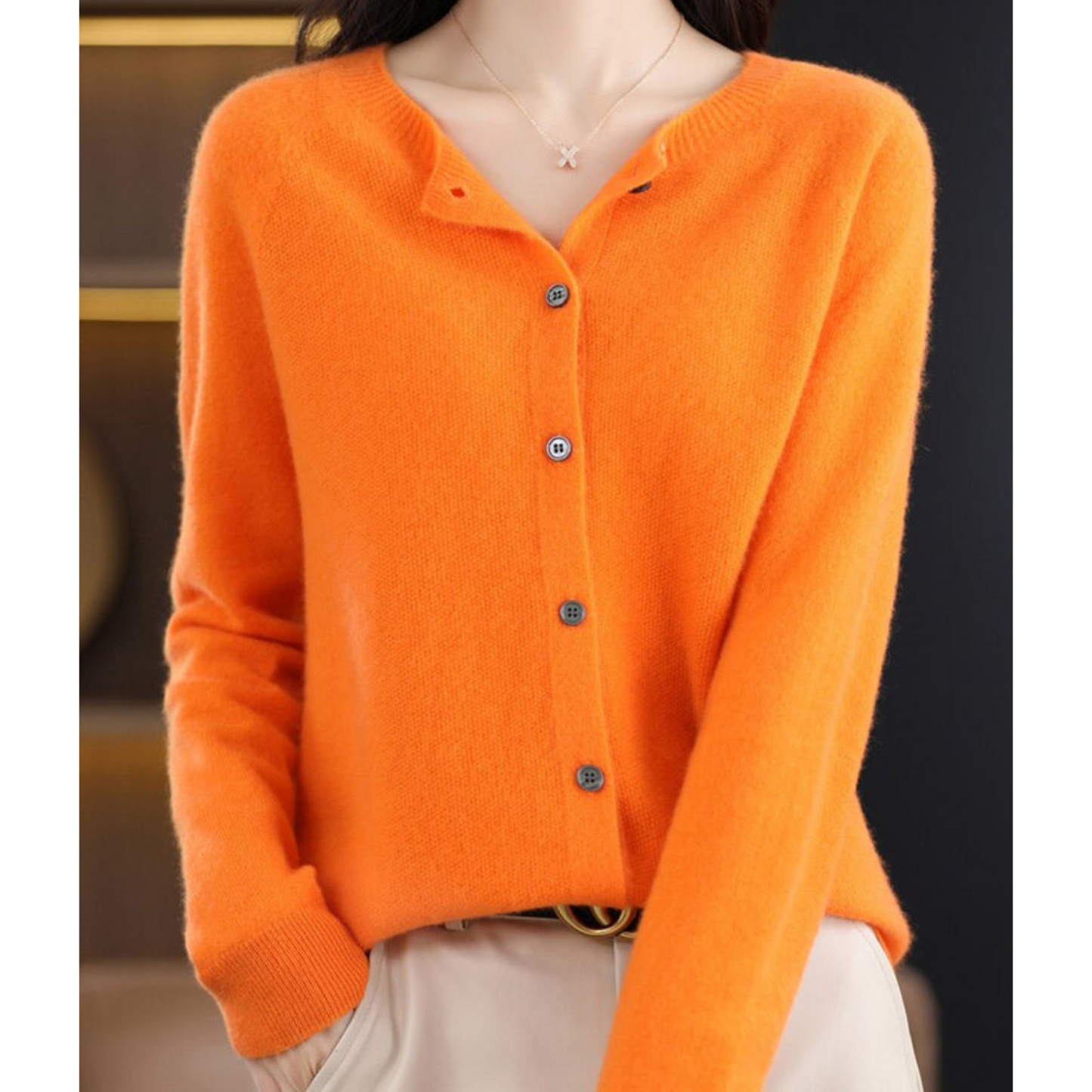 Pure Merino Wool Women's O-neck Cardigan Cashmere Sweater