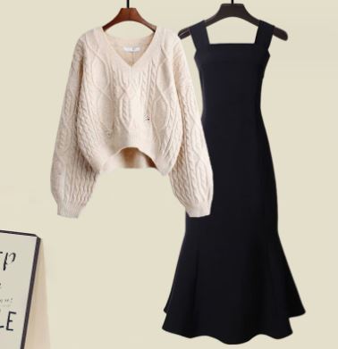 Stacey - Two-piece set of high quality cross-knit sweater and fishtail dress