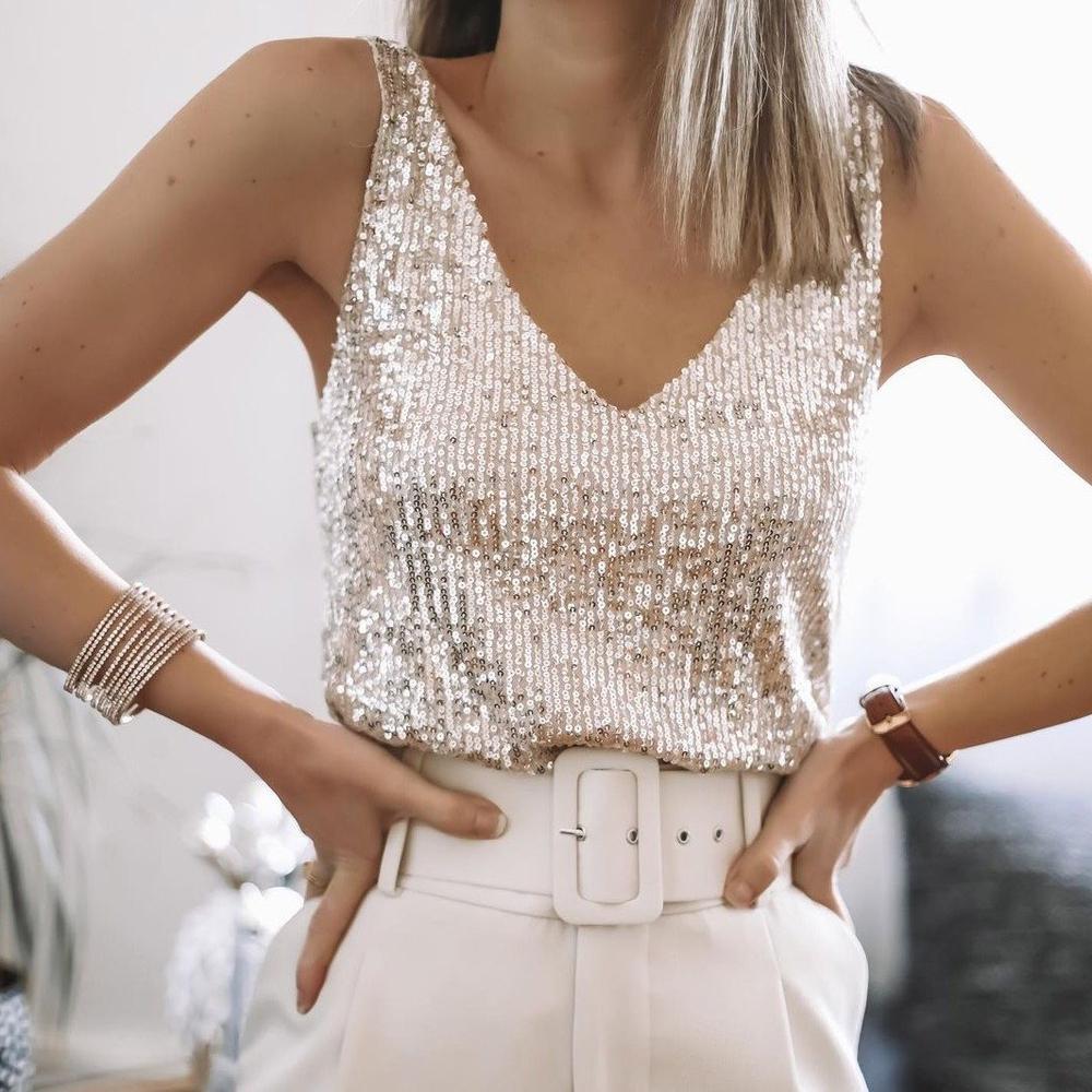 Sparkling Women's Sequin Top with Spaghetti Straps – Liora