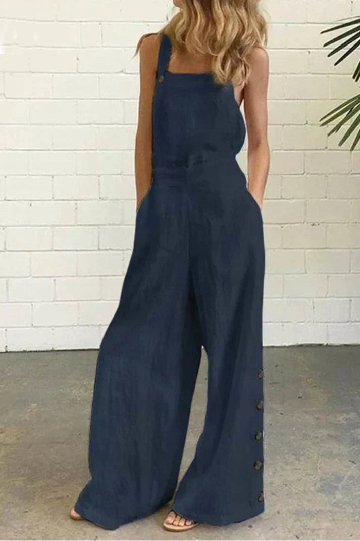 Corinth - Regular jumpsuits with plain buckle and square collar