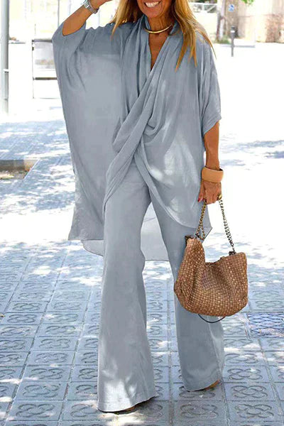 Ginevra - Asymmetric V-Neck Half Sleeve Two-Piece Set