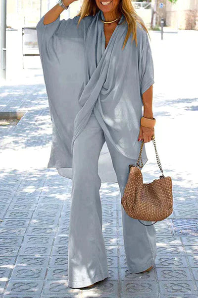Rafaela - ASymmetrical V-neck Half sleeves Two-piece set