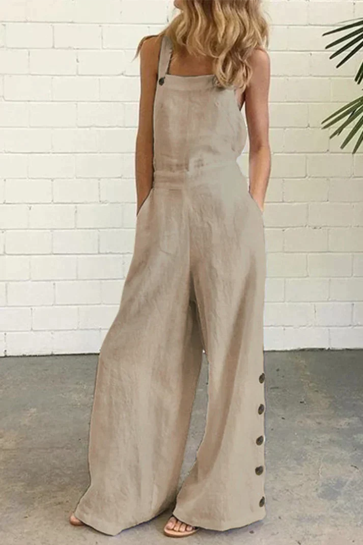 Corinth - Regular jumpsuits with plain buckle and square collar