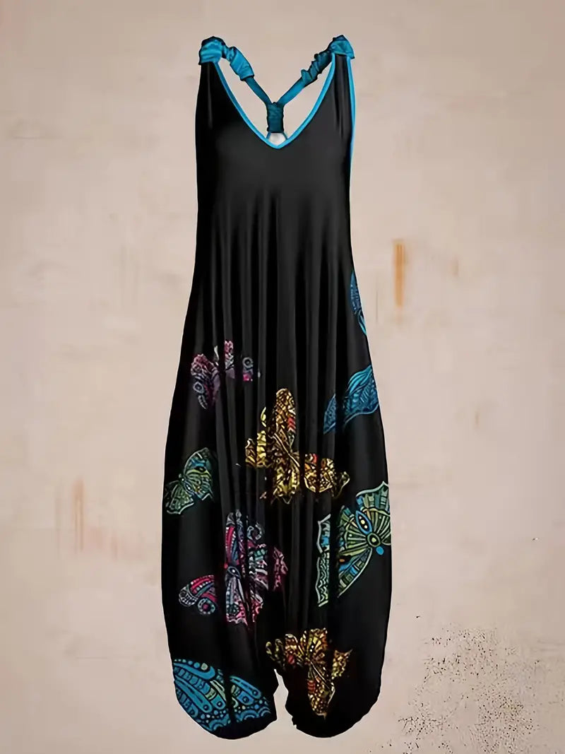 Edith - All-over printed jumpsuit with V-neck