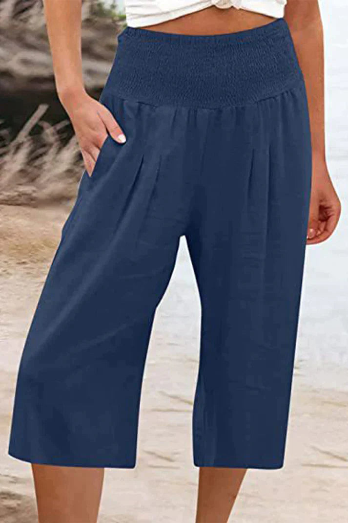Amelyn - Simple high waisted wide leg trousers, solid colour, mid length