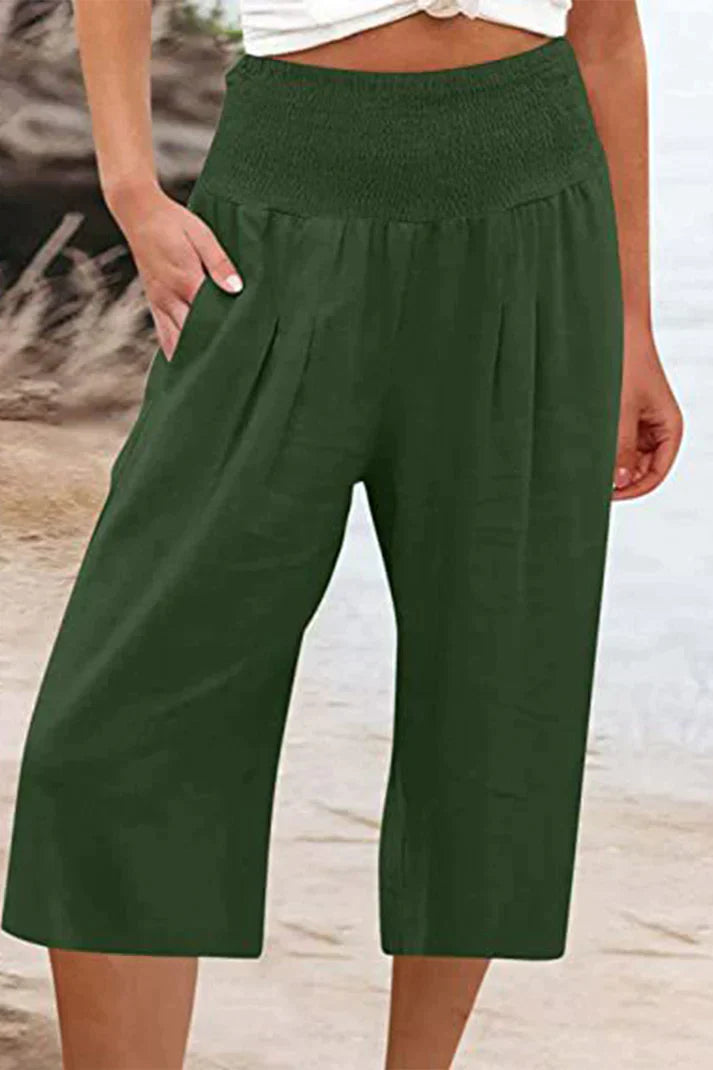 Amelyn - Simple high waisted wide leg trousers, solid colour, mid length