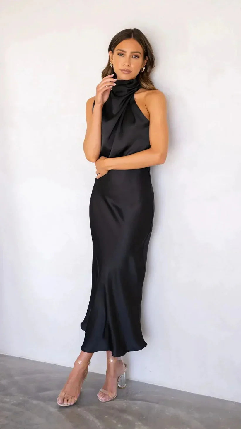 Satinista – simple one-shoulder dress