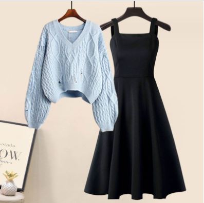 Jacky - Two-piece set consisting of a high-quality cross-knit sweater and an elegant dress