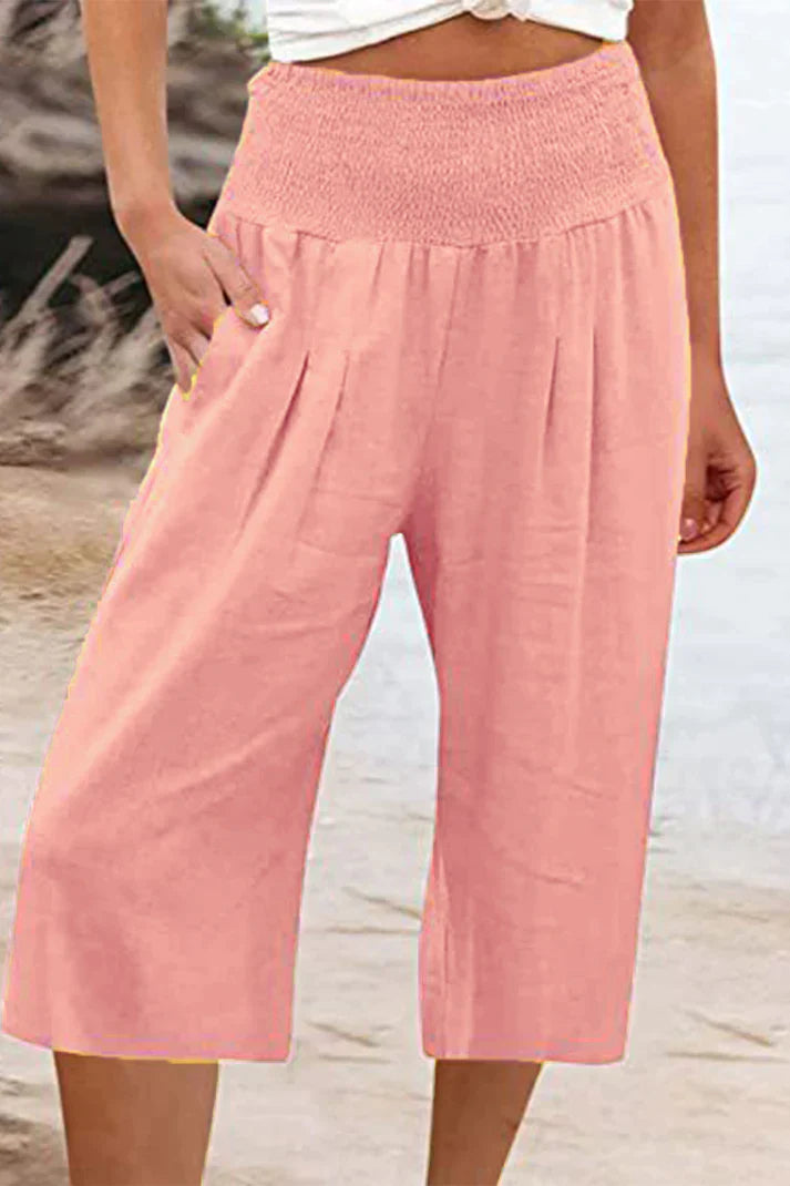 Amelyn - Simple high waisted wide leg trousers, solid colour, mid length