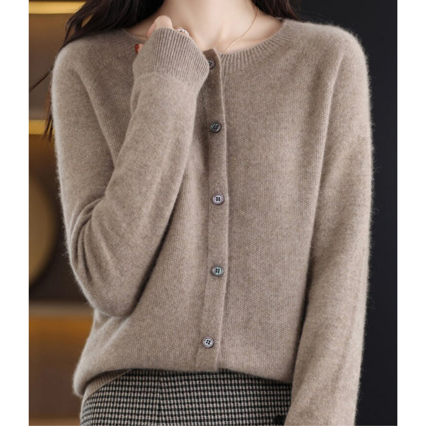 Pure Merino Wool Women's O-neck Cardigan Cashmere Sweater