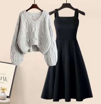 Jacky - Two-piece set consisting of a high-quality cross-knit sweater and an elegant dress