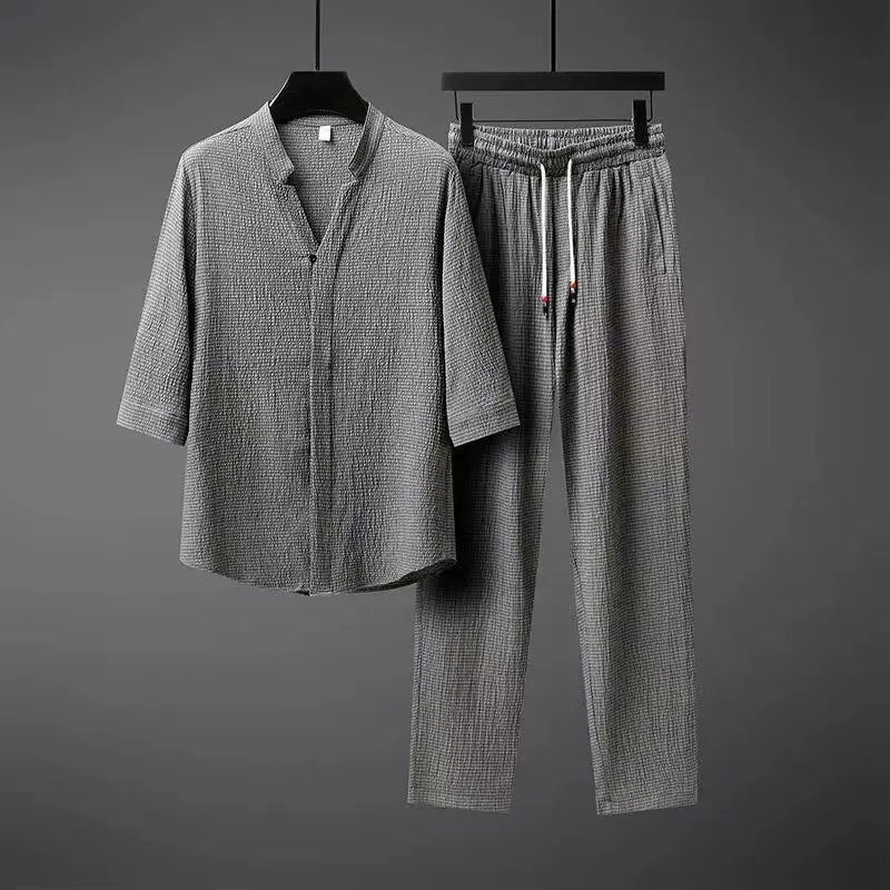 Vintage Linen Tracksuit Men's 2-Piece Set Classic Comfort with a Modern Twist
