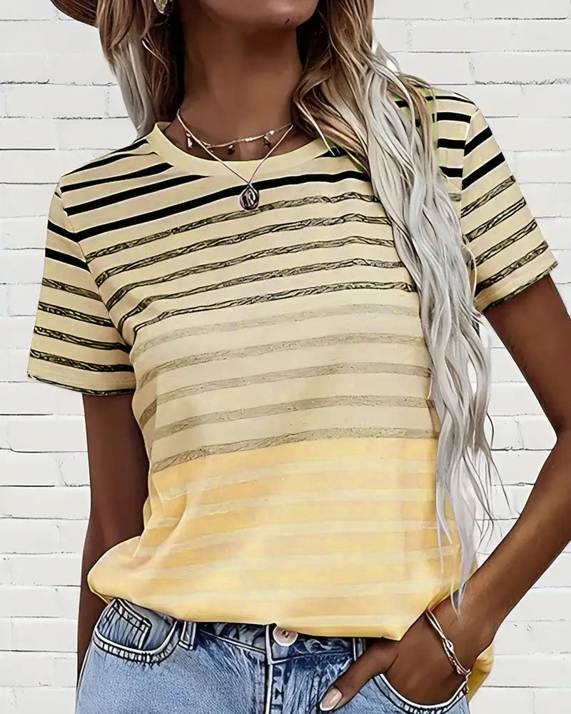 Striped Women's T-Shirt with Round Neck & Gradient – Melia