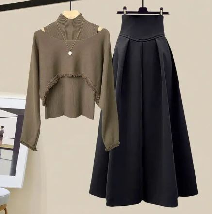 Evelyn - Spring Knitted Top, Half Skirt, Three Piece Set
