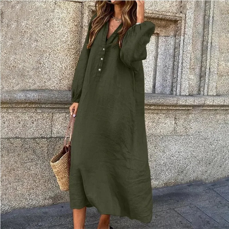 Altaira – Maxi dress made of cotton linen with long sleeves