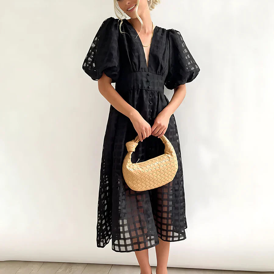 Cindy | Puff Sleeve Midi Dress
