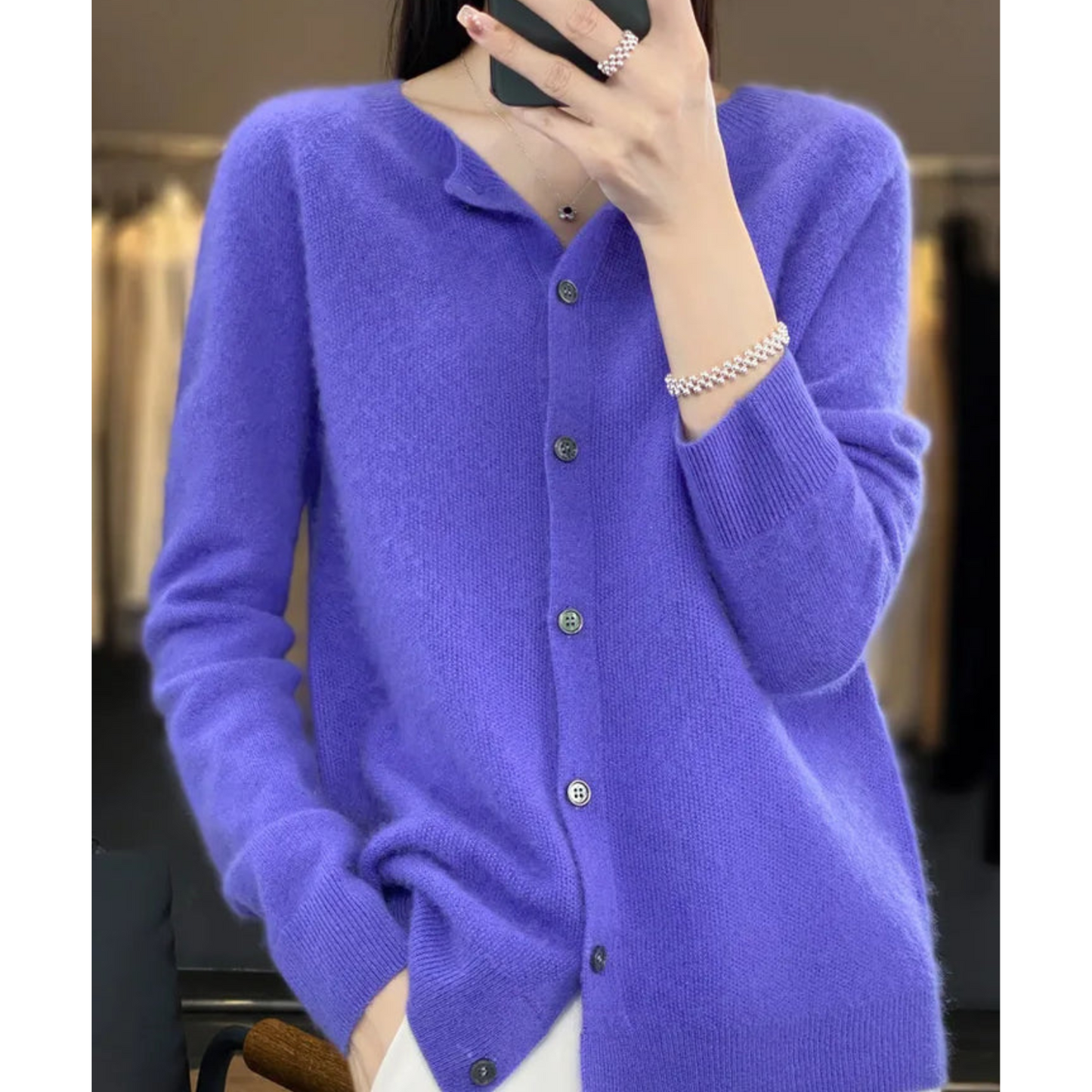 Pure Merino Wool Women's O-neck Cardigan Cashmere Sweater