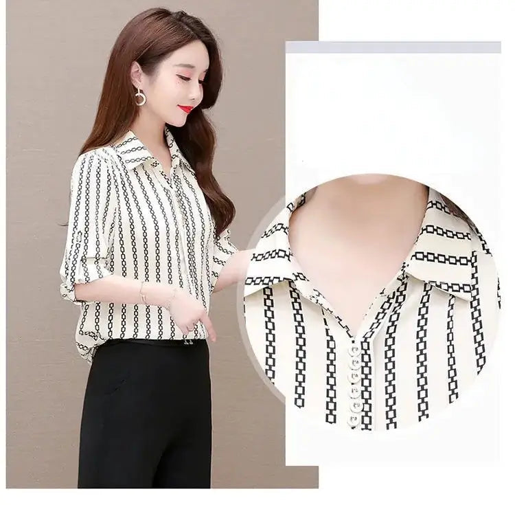 Stylish Women's Chiffon Blouse with Buttons & Turn-down Collar – Fenya