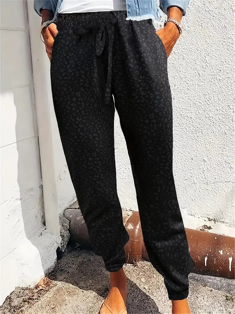 Lulu - Casual leopard print sweatpants with fixed bottom