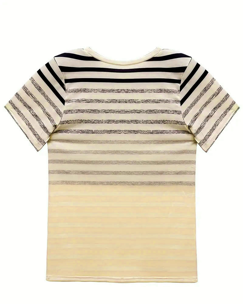 Striped Women's T-Shirt with Round Neck & Gradient – Melia