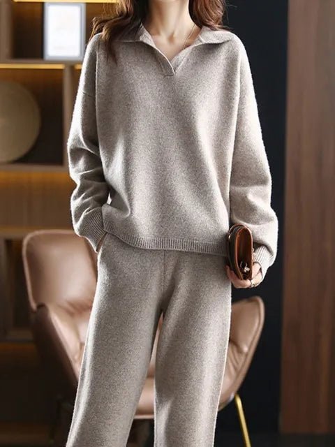 Corene - 2-piece set women's oversized tracksuit, sweater with polo collar and pants