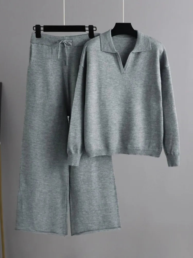 Corene - 2-piece set women's oversized tracksuit, sweater with polo collar and pants