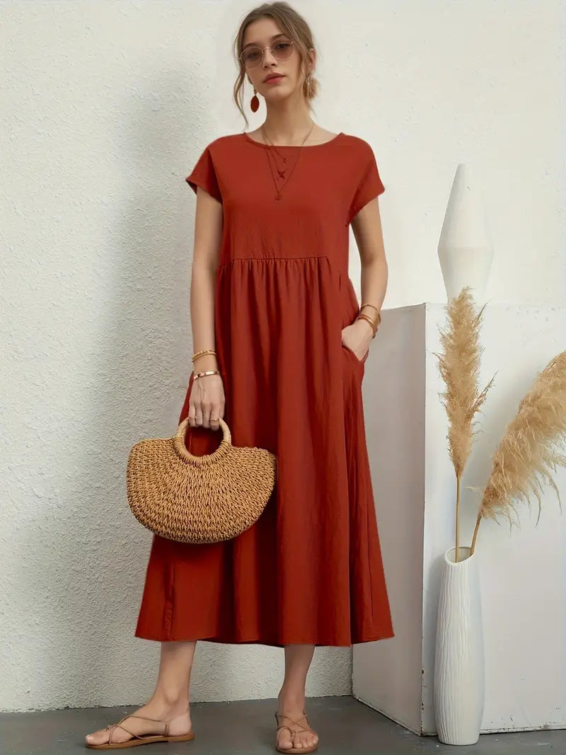 Lily – casual short-sleeve summer dress with round neckline and waist