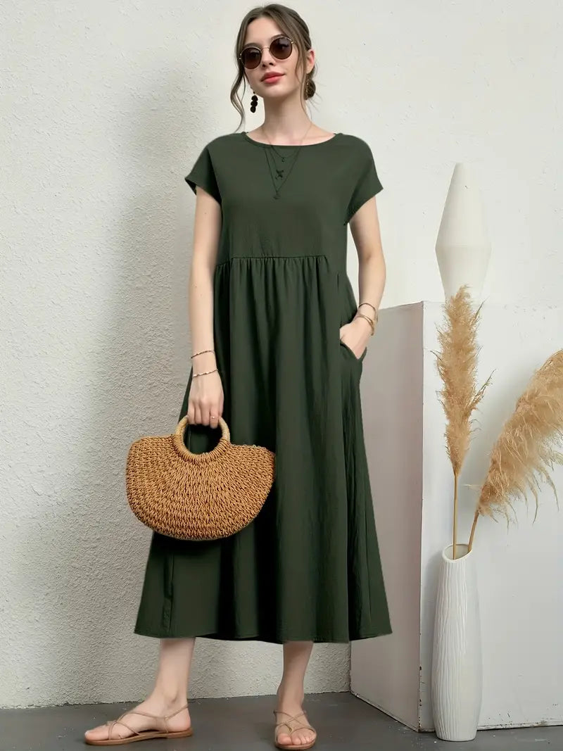Lily – casual short-sleeve summer dress with round neckline and waist