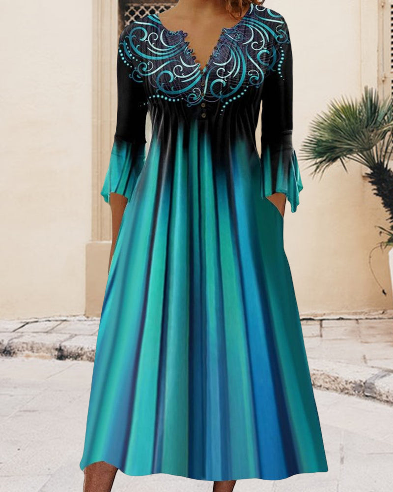 Emiliana - Women's Dress with V-Neck and Color Gradient