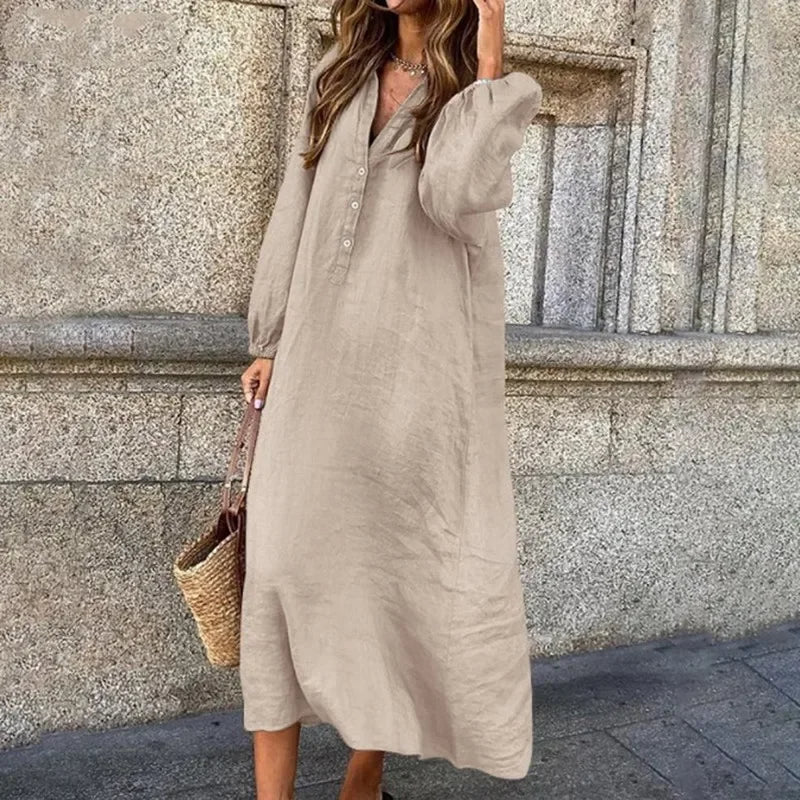 Altaira – Maxi dress made of cotton linen with long sleeves