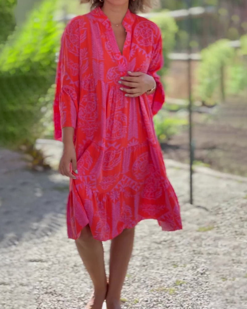Stylish V-Neck Dress for Women with Flared Sleeves - Sorynea