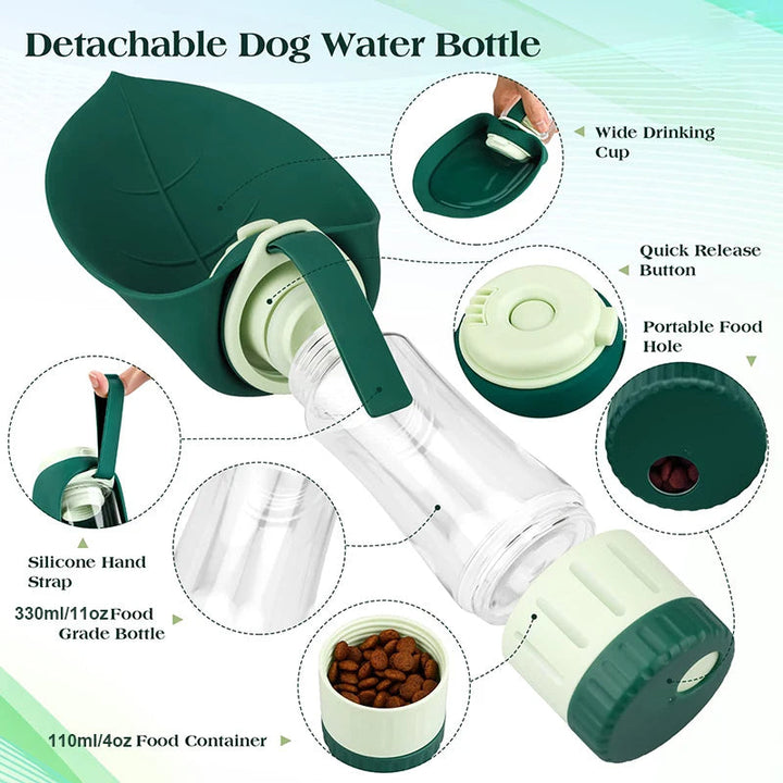 Portable Water & Food Bottle for Dogs with 2-in-1 Design