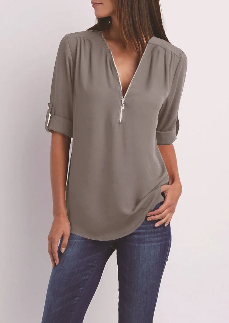 Danijela | V-Neck Blouse - Zip-Up Women's Style