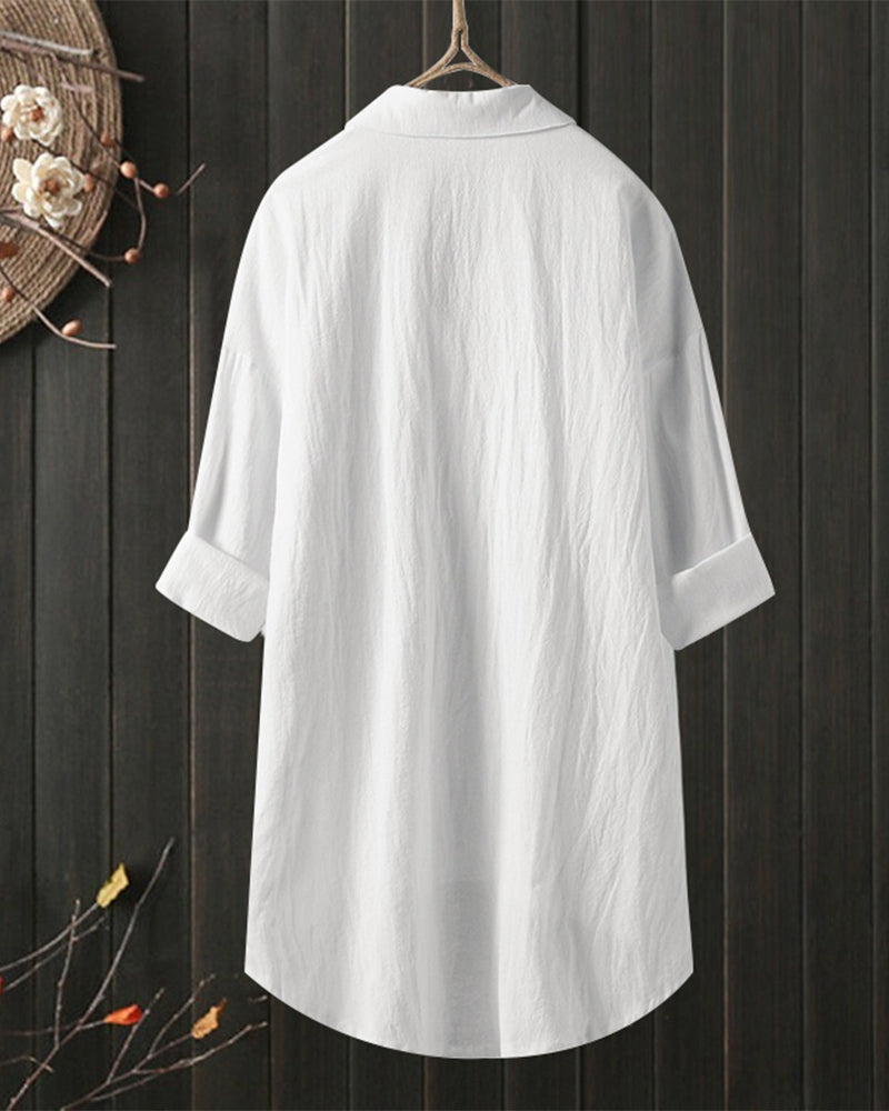 Shakya | Women's Loose Single-Colored Blouse with Long Sleeves - Stylish