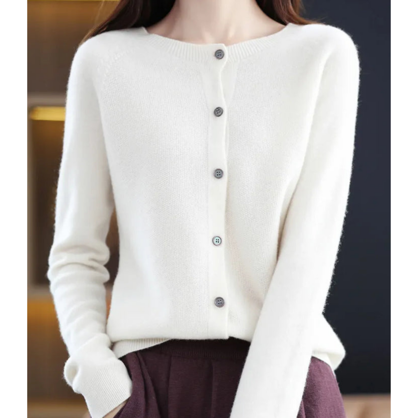 Pure Merino Wool Women's O-neck Cardigan Cashmere Sweater