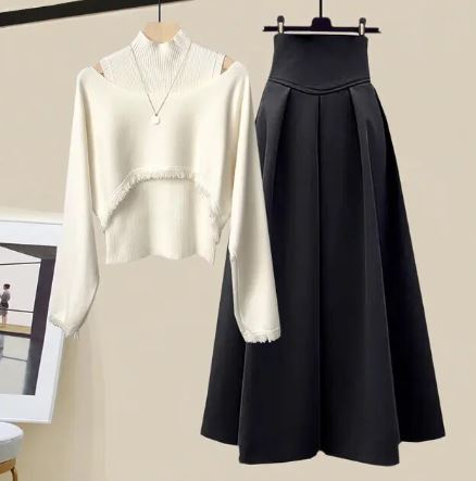 Evelyn - Spring Knitted Top, Half Skirt, Three Piece Set